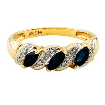 9ct Gold Sapphire/Diamond 3 Stone Ring Size N